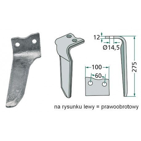 Ząb brony aktywnej RH-67-R Howard pr.=lewoobrotowy